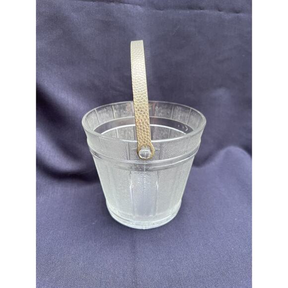 Vintage Glass Ice Bucket with a Hammered Metal Handle and Wooden Bucket Design - Picture 4 of 12